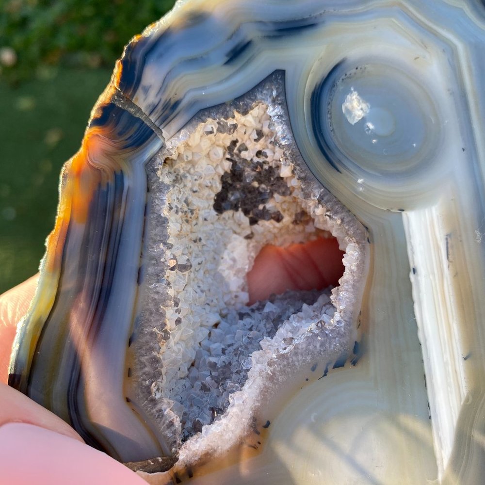 4" Unique Thick Large Druzy Blue Agate Slice - Picture 3 of 11